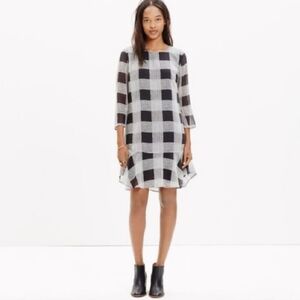 Madewell Inkchecked Silk Ruffle Dress - Size 12